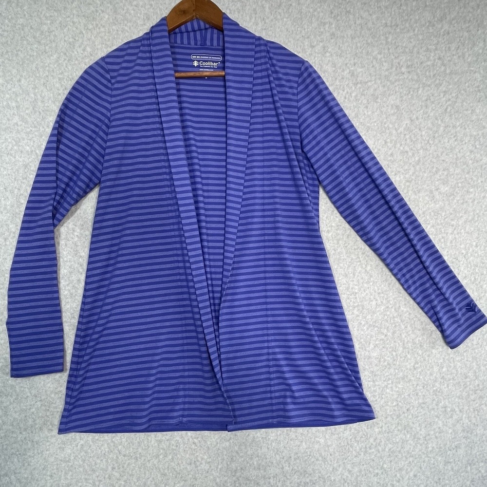 Coolibar Cardigan Womens Size Small Purple Striped UPF 50 Open Front EUC